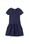 Mightly Babies'  Organic Cotton Short Sleeve Drop Waist Tier Dress In Navy