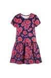 Mightly Babies'  Organic Cotton Short Sleeve Drop Waist Tier Dress In Navy Poppy