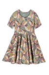 Mightly Organic Cotton Short Sleeve Print Twirl Dress In Brown
