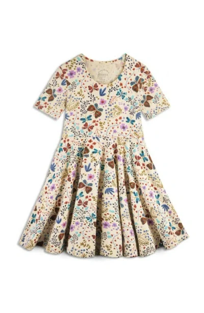 Mightly Kids'  Organic Cotton Short Sleeve Print Twirl Dress In Neutral