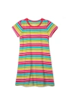 Mightly Organic Cotton Short Sleeve T-shirt Dress In Rainbow Stripe