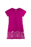 Mightly Kids'  Organic Cotton Short Sleeve T-shirt Dress In Raspberry Garden