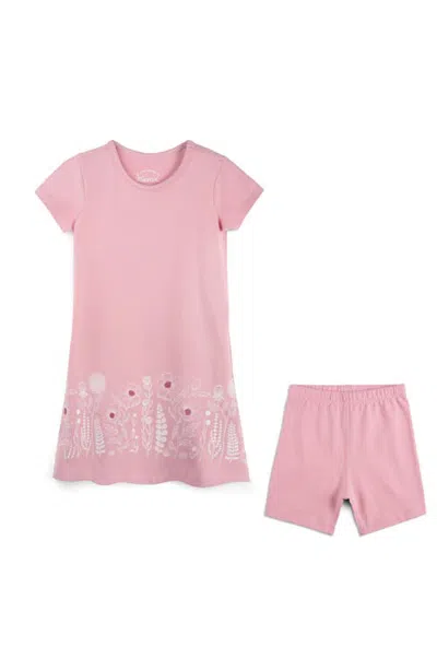 Mightly Babies'  Organic Cotton Short Sleeve T-shirt Dress & Biker Short 2-piece Set In Pink