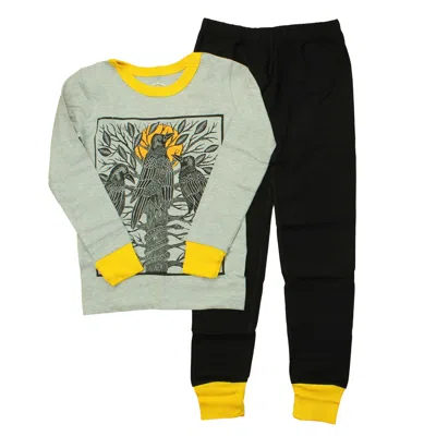 Mightly Kids' Unisex Black Yellow Birds 2-piece Pajamas In Multi