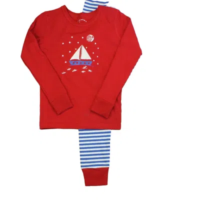 Pre-owned Mightly Kids' Unisex Red Blue White Stripes 2-piece Pajamas In Black