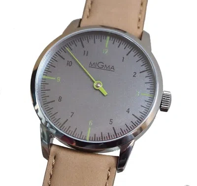 Pre-owned Migma One Hand Watch Eta 6497-1 Swiss Sapphire Ruthenium Dial Green Hand