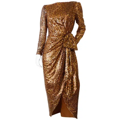 Pre-owned Mignon 1980s Saks Fifth Avenue  Sequin Leopard Gown In Brown