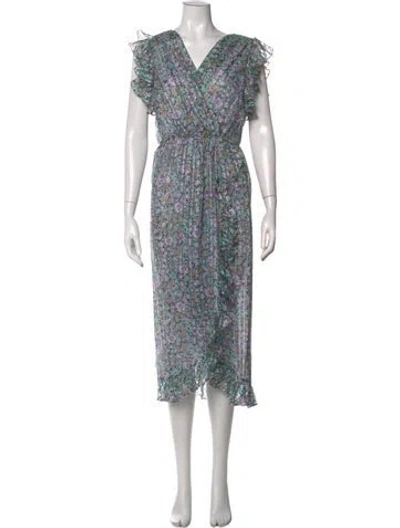 Pre-owned Mignon Floral Print Midi Length Dress In Blue