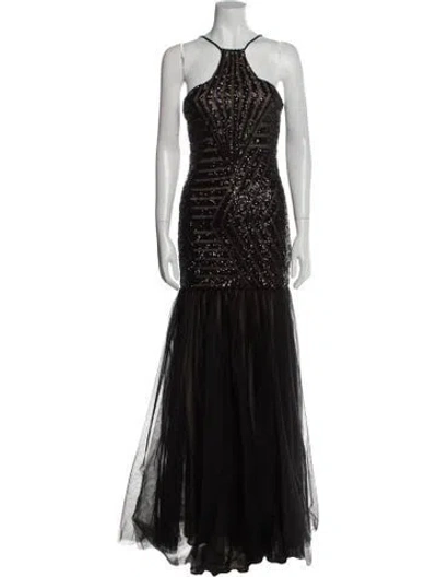 Pre-owned Mignon Halterneck Long Dress In Black
