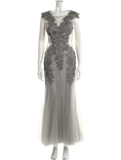 Pre-owned Mignon Lace Pattern Long Dress In Gray