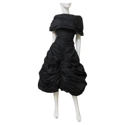 Pre-owned Mignon Paris Draped Silk Dress 1950s In Black