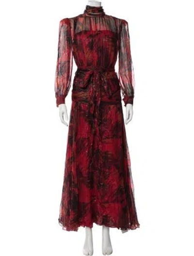 Pre-owned Mignon Printed Long Dress In Red