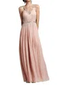 Mignon Silk Grecian Beaded Rhinestone Crystal Dress In Pink In Pink