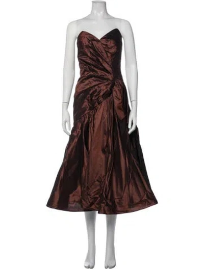 Pre-owned Mignon Strapless Midi Length Dress In Brown