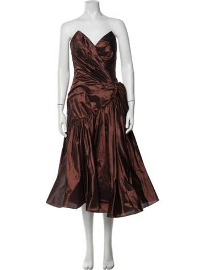 Pre-owned Mignon Vintage Midi Length Dress In Brown