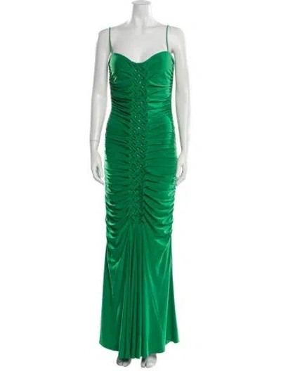 Pre-owned Mignon V-neck Long Dress In Green