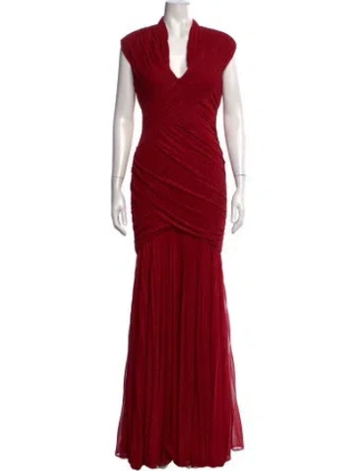 Pre-owned Mignon V-neck Long Dress In Red