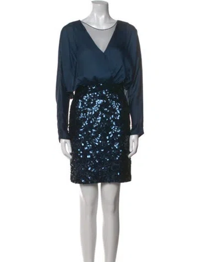 Pre-owned Mignon V-neck Mini Dress In Blue