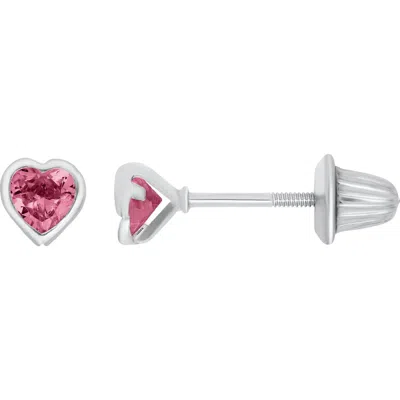 Mignonette Babies'  Kids' Cubic Zirconia Heart Stud Earrings In Pink