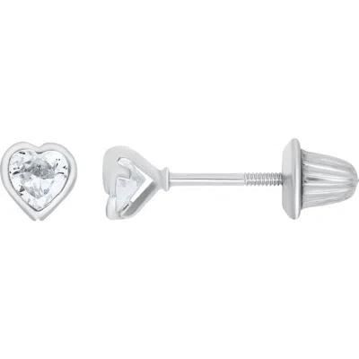 Mignonette Babies'  Kids' Cubic Zirconia Heart Stud Earrings