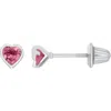 Mignonette Kids' Cubic Zirconia Heart Stud Earrings In Pink