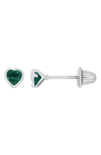 Mignonette Babies'  Kids' May Birthstone Stud Earrings In Green