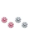 Mignonette Set Of 2 Sterling Silver Stud Earrings In Pink/white