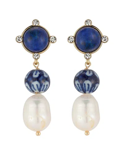 Mignonne Gavigan 14k Plated Semi Precious Stones Lapis Cz Earrings In Transparent