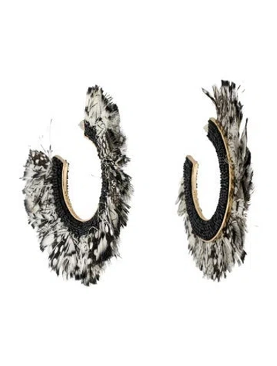 Pre-owned Mignonne Gavigan Bead & Feather Fiona Hoop Earrings In Multi
