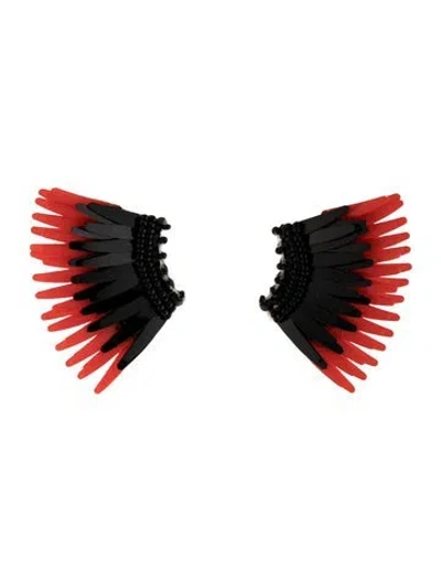 Pre-owned Mignonne Gavigan Bead, Leather & Sequin Mini Madeline Drop Earrings In Black/red