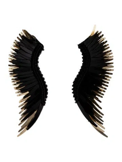 Pre-owned Mignonne Gavigan Bead, Leather, & Sequins Madeline Drop Earrings In Black/gold