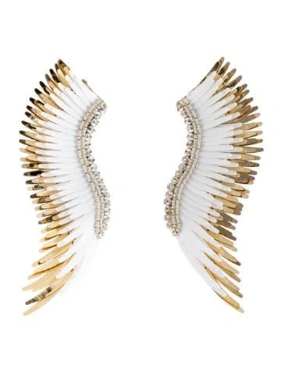Pre-owned Mignonne Gavigan Bead, Leather & Sequins Madeline Drop Earrings In Gold/white