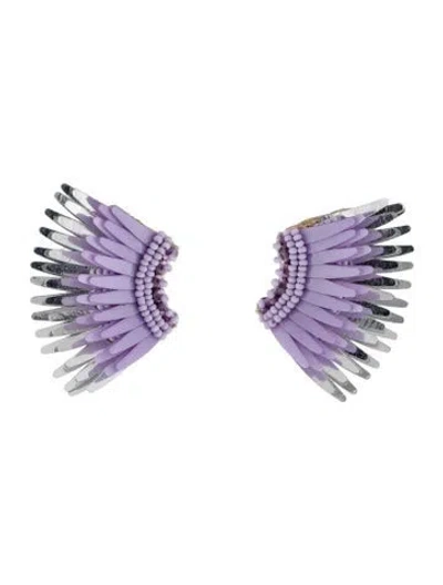 Pre-owned Mignonne Gavigan Bead, Leather & Sequins Mini Madeline Stud Earrings In Brown/purple/silver