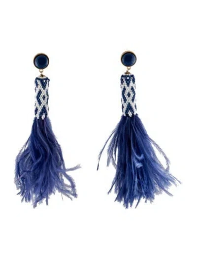 Pre-owned Mignonne Gavigan Bead, Resin & Feather Drop Earrings In Multi