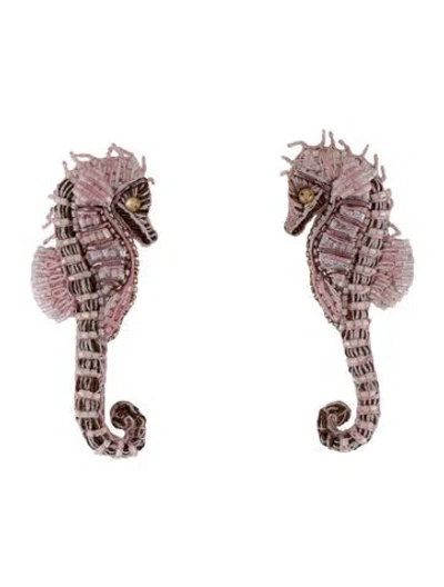 Pre-owned Mignonne Gavigan Bead, Sequins & Leather Sea Horse Drop Earrings In Multi
