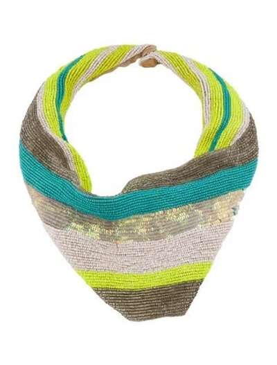 Pre-owned Mignonne Gavigan Bead, Sequins & Silk Scarf Collar Necklace, 22"