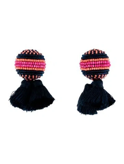 Pre-owned Mignonne Gavigan Bead Sloane Tassel Drop Earrings In Blue/orange/pink
