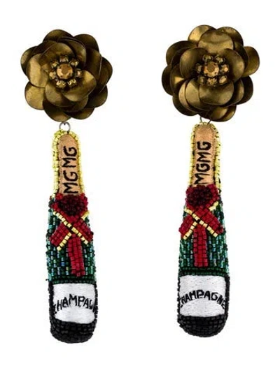 Pre-owned Mignonne Gavigan Beaded And Embroidered Champagne Bottle Drop Earrings In Multi