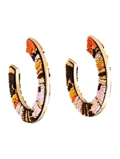 Pre-owned Mignonne Gavigan Beaded Aztec Fiona Hoop Earrings In Brown/orange/pink