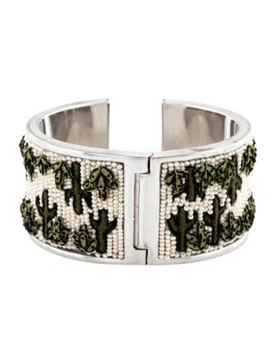 Pre-owned Mignonne Gavigan Beaded Cactus Cuff, 6.25" In Multicolor