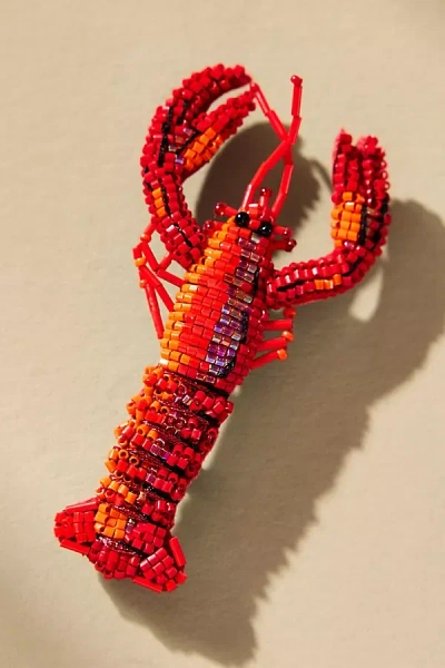 Mignonne Gavigan Beaded Lobster Brooch In Red