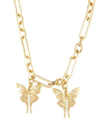 Pre-owned Mignonne Gavigan Crystal & Faux Pearl Butterfly Pendant Necklace, 19" In Clear/white