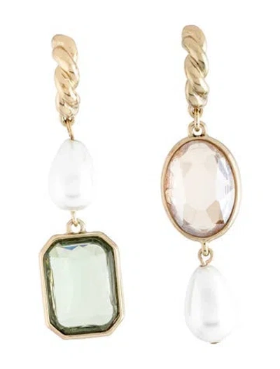 Pre-owned Mignonne Gavigan Crystal & Faux Pearl Drop Earrings In Green/neutrals