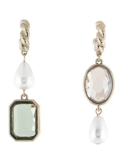 Pre-owned Mignonne Gavigan Crystal & Faux Pearl 'leonie' Drop Earrings In Clear/green/neutrals