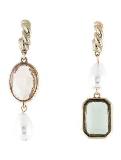 Pre-owned Mignonne Gavigan Crystal & Faux Pearl 'leonie' Drop Earrings In Green/neutrals