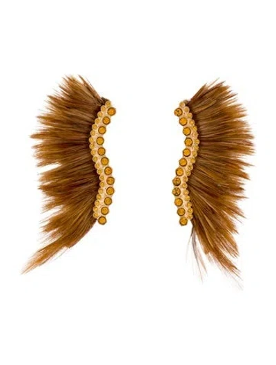 Pre-owned Mignonne Gavigan Crystal & Feather Drop Earrings In Multi
