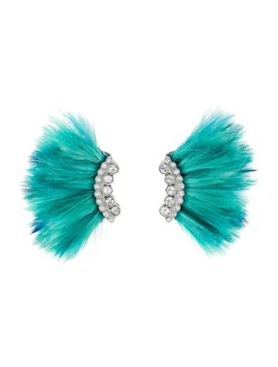 Pre-owned Mignonne Gavigan Crystal & Feather Madeline Earrings In Multi