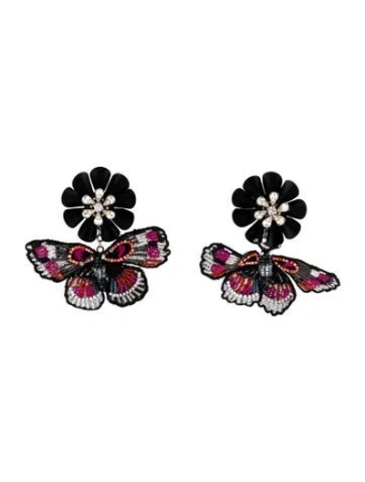 Pre-owned Mignonne Gavigan Crystal Glass Bead Butterfly Drop Earrings In Black/blue/grey