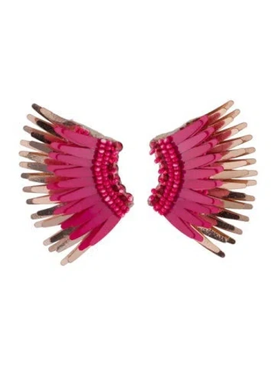Pre-owned Mignonne Gavigan Crystal, Leather, Bead & Sequins Mini Madeline Stud Earrings In Gold/pink