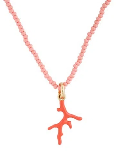 Pre-owned Mignonne Gavigan Enamel & Bead "lisette" Coral Beaded Necklace, 18" In Orange/pink